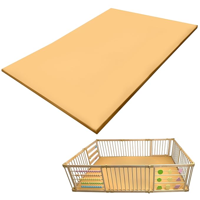 Compatible Baby Play Mat - PU Leather, Foam - Waterproof, Easy to Clean - Plush, High Density Foam - 1.5" Thick - 24" Wide - Colored, Beige - 10-Panel