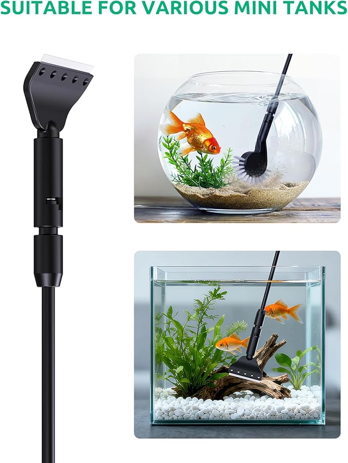 Aquarium Algae Scraper, Small Fish Tank Cleaner for Glass Algae Remover 5 in 1, Aquariums Cleaning kit with Seaweed Scraper, Flat Sponge, Fish Net, Clean Brush, Tube Brush for Freshwater, Nano Tanks