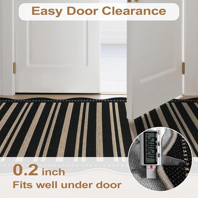 Striped Easy Jute Runner Rug, 2x6 Kitchen Rug Non Slip Washable Outdoor Runner