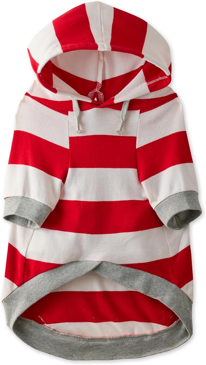 Rocky – The Orginal Lightweight Hooded TEE 100% Organic Cotton Dog Hoodie Pet Coat Sweater for Small, Medium, Large Dogs, Red Bold Stripe, X-Large