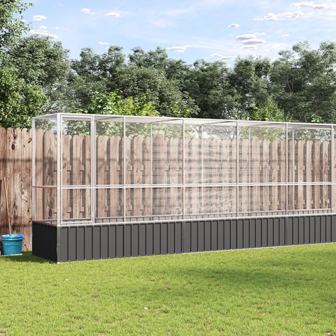 Steel Aviary with Extension, Large Bird Cage with Lockable Door, Aviary Spacious and Versatile Cage Ideal for Parakeets, Parrots, Lovebirds, Cockatiels, Pigeons, 246.7"x42.1"x83.5",-277