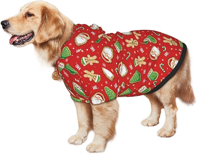 Santa Claus with Gingerbread Man Hoodie,Christmas Cosplay Dog Clothes with Pocket and Hat Winter Clothes Sweaters Xx-Large