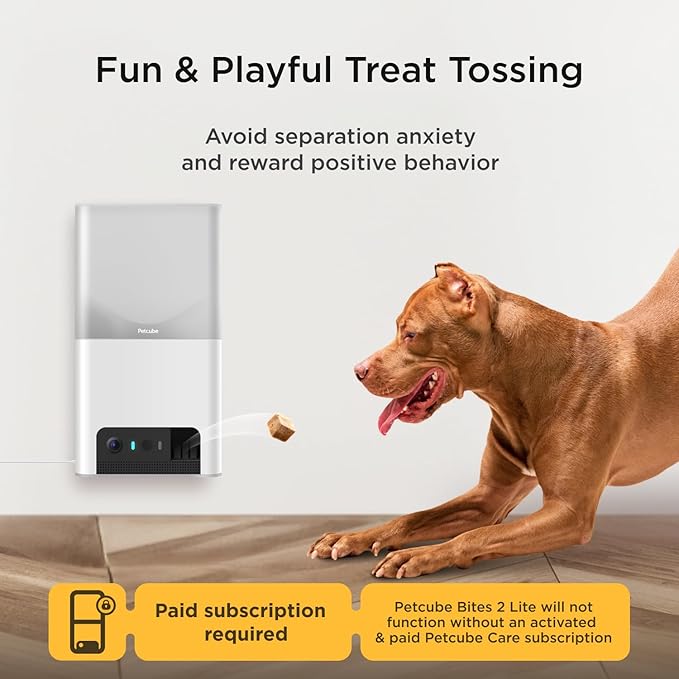 Petcube Bites 2 Lite + Extra Care Service with Smart Alerts [Paid in-App Subscription] | Interactive WiFi Pet Monitoring Camera with Phone App and Treat Dispenser, 1080p HD Video, Night Vision