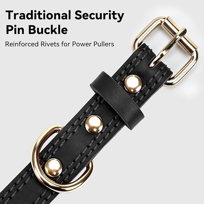 Joytale Leather Dog Collar for Small Dogs, Genuine Solid Sturdy Leather for Active Small Breeds, Adjustable Metal Pin Buckle, Durable and Secure Pet Collar for Daily Use, Black, XS