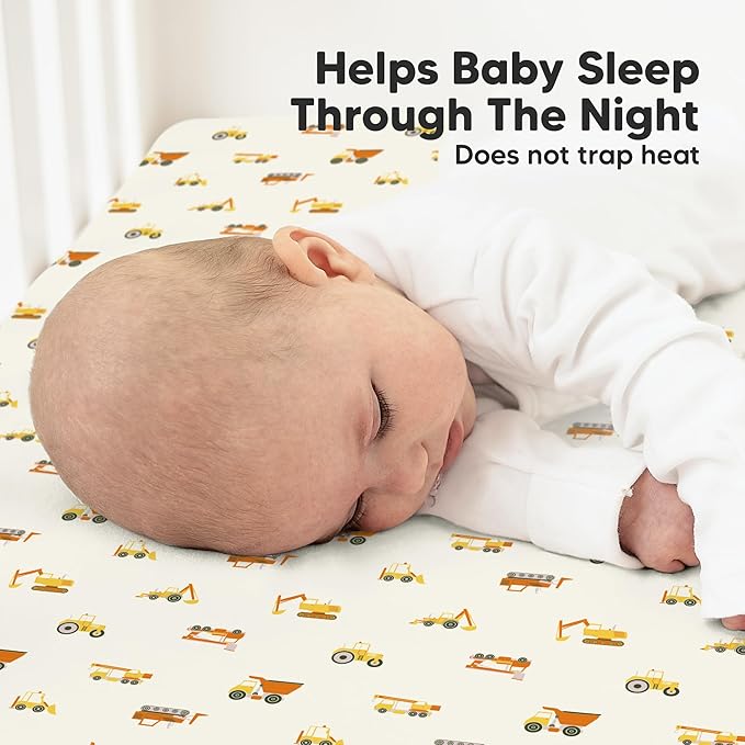 KeaBabies 2-Pack Organic Crib Sheets for Boys, Girls - 52x28 Fitted Crib Mattress Sheet Neutral, Breathable Jersey Cotton Cover for Baby Bed, Toddler Mattress, Soft & Cute Prints (Construction)