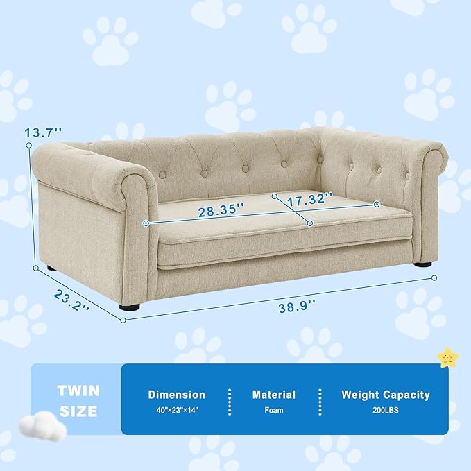 Dog Couch for Large Dogs, Elevated Durable Pet Sofa Bed, 24" W Comfortable Modern and Stylish Dog Sofa Couch with Dry Cleanable Fabric, Furniture for Medium & Large Breed (Beige)