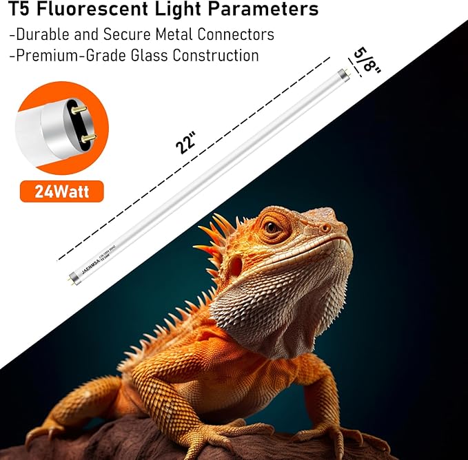 Bearded Dragon UVB Light Bulb T5 10.0,24W UVA UVB HO Reptiles Light Bar Bulbs 22 Inch for Bearded Dragon, Leopard Gecko Tortoise, Reptile & Amphibian Replacement Lamp Bulb 2 Pack