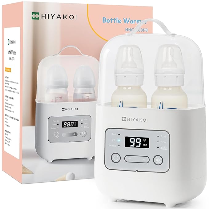 Bottle Warmer, HIYAKOI Fast Baby Bottle Warmer for Breastmilk with Smart Temperature Control, Keep 24H, Sterili-zing, Heat Baby Food, Thaw, Double Bottle Warmer for All Bottles