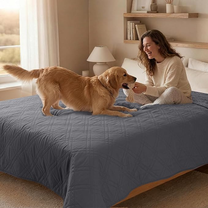 100% Waterproof Dog Couch Protector, Triple-Layer Waterproof Dog Bed Cover Pet Blanket Reversible 2-Tone Sofa Shield, Non-Slip Furniture Guard for Pets(35×71 Inch, Gray+Gray)