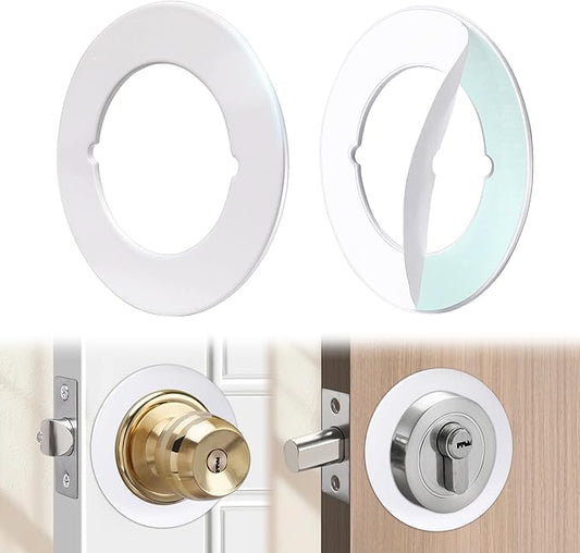 1 Pcs Upgraded Door Knob Plates with Double-Sided Tape –Thick Stainless Steel Scar Plates for Deadbolts & Knobs, Durable Door Lock Hole Covers for Fixing Loose Knobs and Damaged Areas(White)