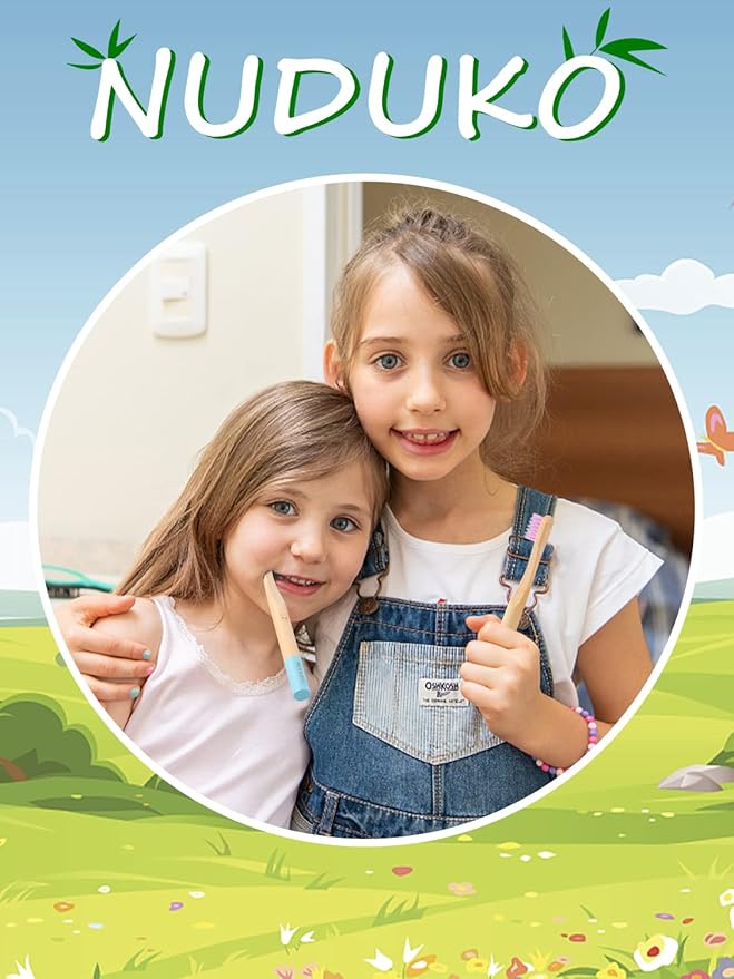 Bamboo Kids Toothbrushes (6 Pack) - Soft Bristle Organic Compostable BPA Free Toothbrush for Kids Toddler Baby Tooth Brush, Eco Friendly Natural Biodegradable Wooden Toothbrush - Round Handle