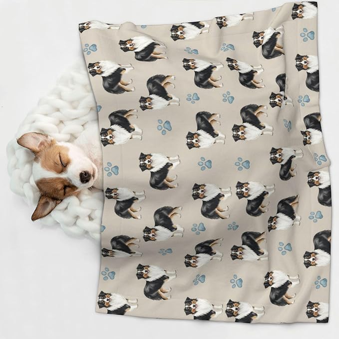 Reversible Pet Blanket for Easy Cleaning Maintenance, Australian Shepherd, Double Sided Plush Dot Design Means Double Use Between Washes for Convenience
