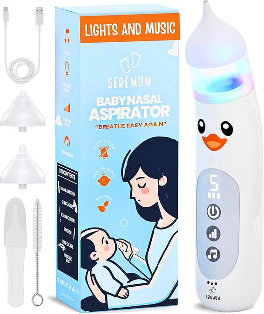 Nasal Aspirator for Baby Electric Nose Cleaner and Booger Sucker with LED Light and Music, Gentle Suction for Stuffy Nose, 5 Levels, USB-C Rechargeable, BPA-Free Silicone Tips, Easy to Clean
