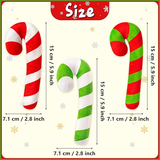 MALLMALL6 3Pcs Christmas Candy Cane Catnip Toys Gift for Cat, Indoor Cat Chew Bite Kick Catmint Pet Toys Supplies for Cat Lover Xmas Gifts, Cute Interactive Cat Toy for Pet Presents (Tricolor)
