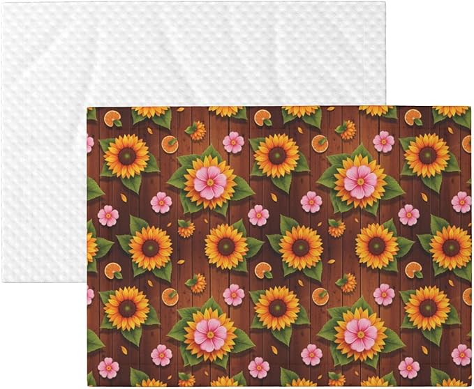 Two Sided Plush Pet Blanket for Warmth Comfort, Western Wood Rustic Sunflowers, Reversible Throw with Cozy Nubby Side for Chilly Nights Napping Spots Around House