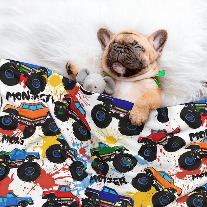 Pet Blanket for Couches and Beds, Grunge Monster Truck Car Art, Reversible Double Sided Plush Design with Soft Bumpy Texture and Smooth Surface, Furniture Protector