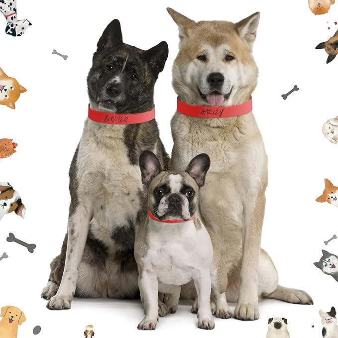500 Count 20inch Adjustable Paper Dog Collars with Tear Resistant Waterproof Whelping Collars Paper Puppy ID Bands Adhesive Pet Identification Tags for Newborn Dog Cat Hospitals(Red)