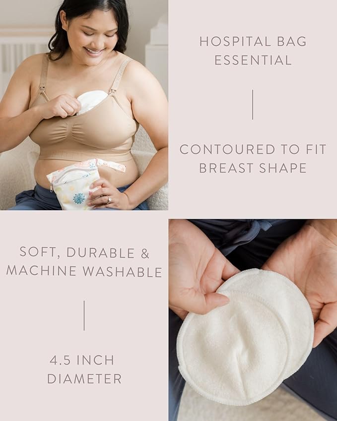 Kindred Bravely Organic Reusable Nursing Pads, Washable, for Breastfeeding & Leaking with Carry Bag, 10 Pack 5.5" D (Twilight Busty)