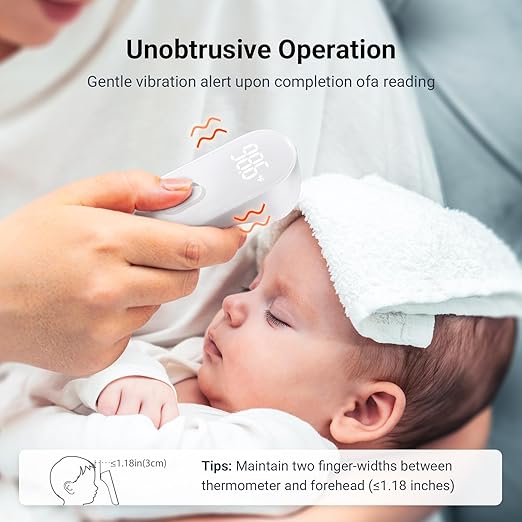 iHealth No-Touch Forehead Thermometer for Adults, Kids, Babies - 1s Fast Accurate, 3 Ultra-Sensitive Sensors, Quiet Vibration Feedback, Digital Large LED Digits, Easy to Use for Home & Nurses, PT3