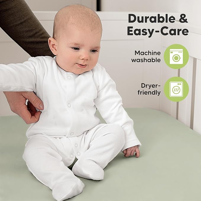 KeaBabies 2-Pack Organic Crib Sheets for Boys, Girls - 52x28 Fitted Crib Mattress Sheet Neutral, Breathable Jersey Cotton Cover for Baby Bed, Toddler Mattress, Soft & Cute Prints (Lichen)