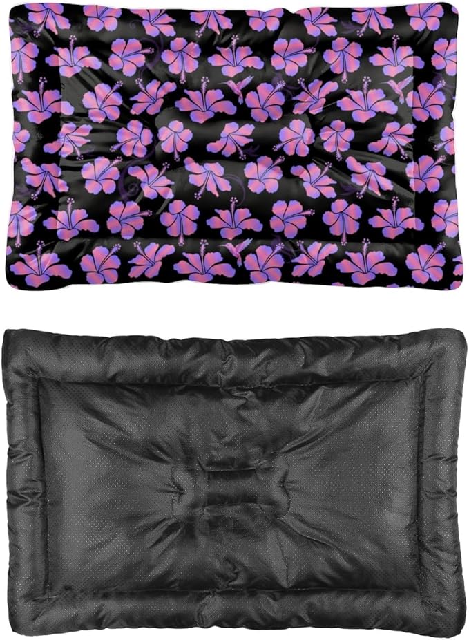 Pink Hibiscus Dog Bed Crate Pad Non Slip Bottom Dog Anti-Slip Mat Cozy Soft Outdoor Bed Supplies Printed Pet Beds for Dogs Gift Soft Pet 24× 18 Inch Indoor Outdoor