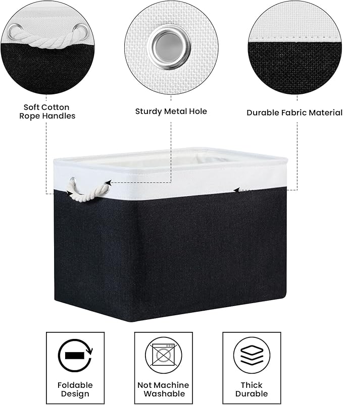 Bidtakay Black Storage Bins Storage Baskets for Shelves Decorative Basket Set of 2 Fabric Cloth Bins for Organizing 16x11.8x11.8 in Large Tall Baskets with Soft Handles for Home Office Living Room