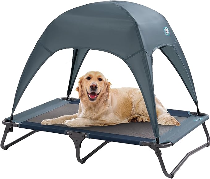 Timber Ridge Outdoor Dog Bed with Canopy, Cooling Elevated Dog Bed Portable Raised Dog Bed with Removable Canopy Shade Tent, Dog Bed Dog Shade for Outside, Medium, Grey
