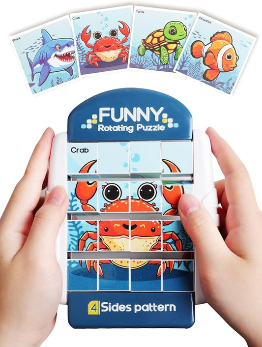 16-Piece Rotating Puzzles for Kids 4-6, Toddlers Puzzles 2-4, Road Trip, Airplane Activities Game, Travel Toys - Brain Teaser, Fine Motor Skills - Birthday Gifts Boys & Girls - Marine Life