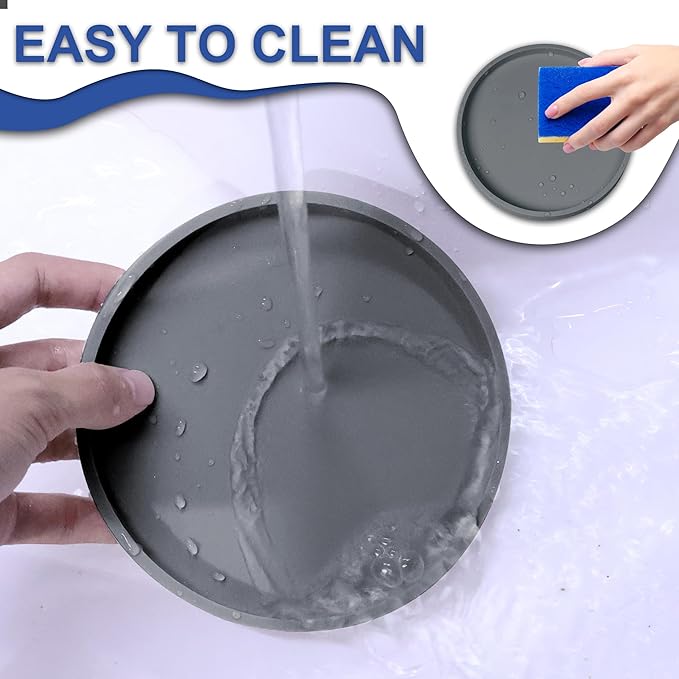 Arespark Pet Silicone Food Mat, Set of 2 Nonslip Waterproof Feeding Bowl Mat with Raised Edges for Food and Water Prevent Spills, Round Eating Tray for Dog Cat Puppy Kitten, 6'' x 6''