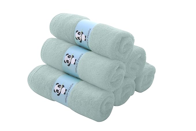 HIPHOP PANDA Baby Washcloths, Rayon Made from Bamboo - 2 Layer Ultra Soft Absorbent Newborn Bath Face Towel - Reusable Baby Wipes for Delicate Skin - Green, 6 Pack