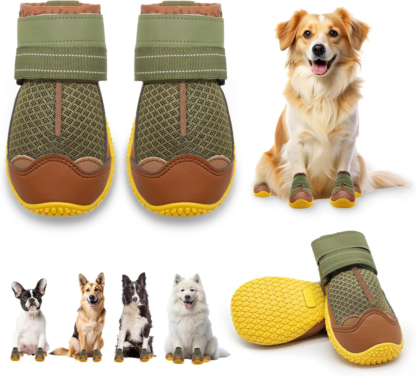 Dog Shoes for Large Dogs, Medium Dog Boots & Paw Protectors for Hardwood Floors, Outdoor Dog Booties for Hot Pavement Winter Snow Hiking, Breathable Dog Shoes with Reflective Strips Size 8