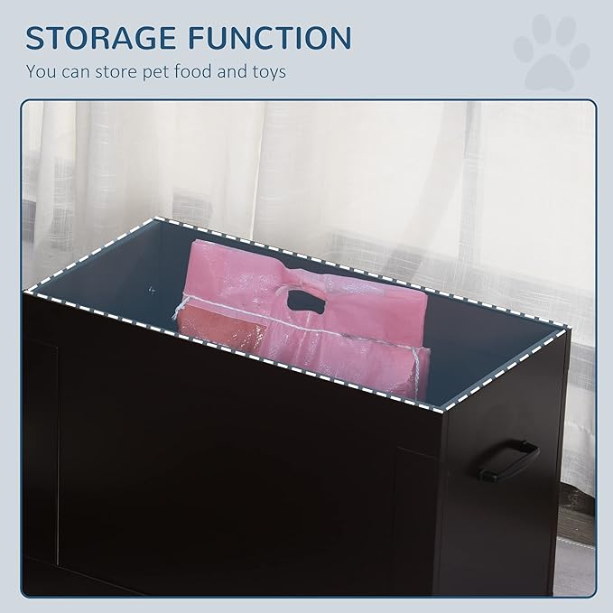 PawHut Raised Pet Feeding Storage Station with 2 Stainless Steel Bowls Base for Large Dogs and Other Large Pets, Coffee