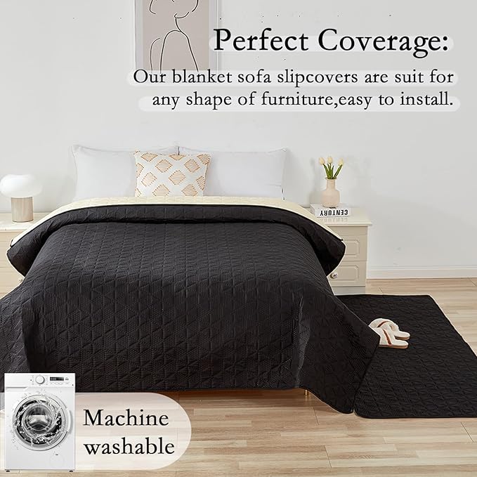 Waterproof Dog Bed Cover Pet Blanket, Soft Pet Couch Covers for Sofa Washable, Bed Couch Sofa Furniture Protector for Puppy Cat Kids (Black,210 * 260 CM)
