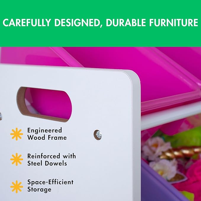 Humble Crew Kids Toy Storage Organizer with 12 Plastic Bins, White/Pink/Purple/Turquoise – Removable Bins for Playroom, Bedroom, Toddler Furniture for Boys and Girls Ages