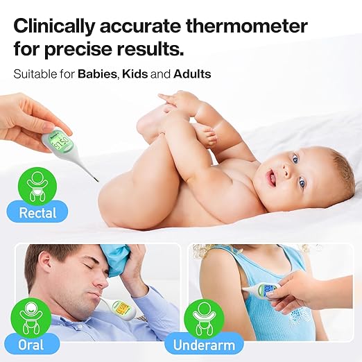 Boncare 9 Seconds Basal Body Thermometer for Ovulation, Oral Thermometer for Adults and Kids - Accurate Rectal Thermometer, with Fever Alarm and Large Display (Light Green)