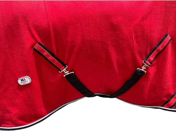 Majestic Ally Anti Pill Fleece Horse Blanket/Sheet with Silver Braided Rope (Red, 70)