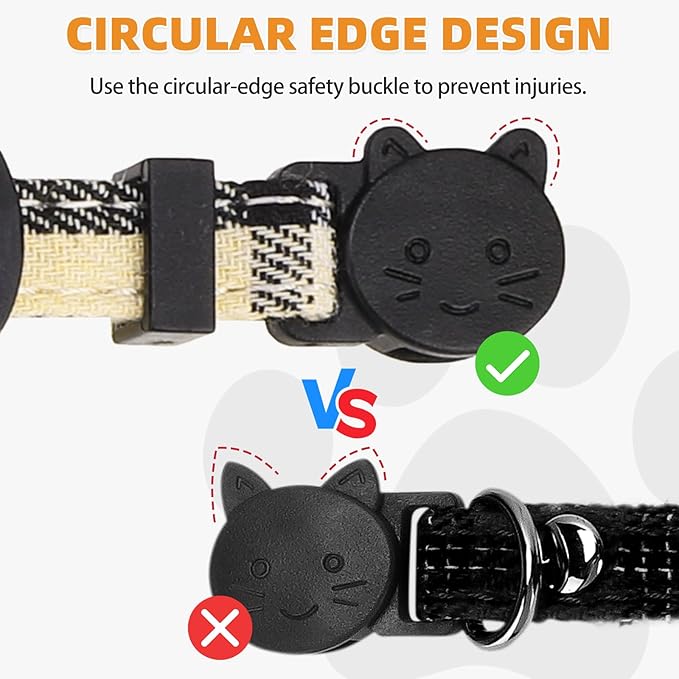 KOOLTAIL Cat Collar Breakaway with Bowtie and Bells, 2 Pack Cute Kitten Collars for Boys & Girls, Classic Plaid Design with Safety Buckle Adjustable for Small Large Cats Puppy,Black & Beige