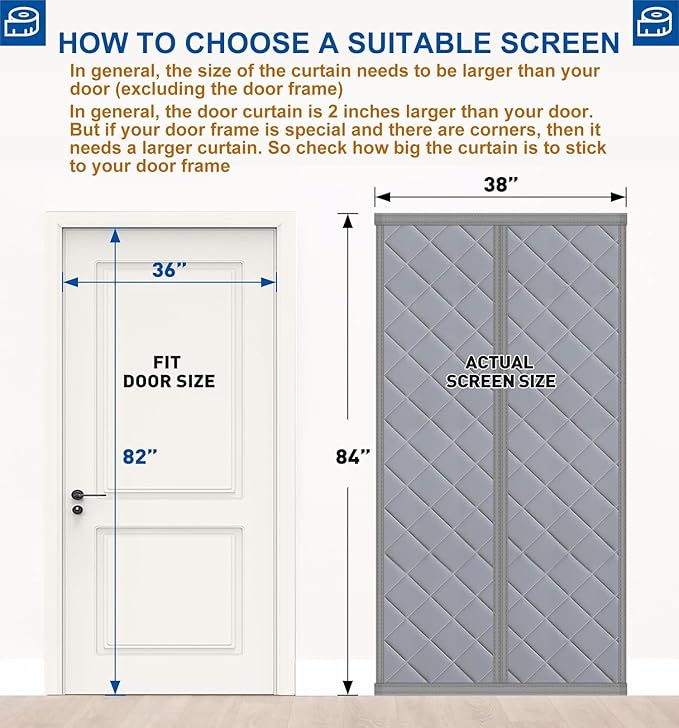 Magnetic Thermal Insulated Door Curtain Cover Block fit 36x82inch Door,Curtains Itself Size 38x84inch Cotton Thermal Curtain for Winter, Thermal Doors Curtain for Doors Blocking Wind and Snow