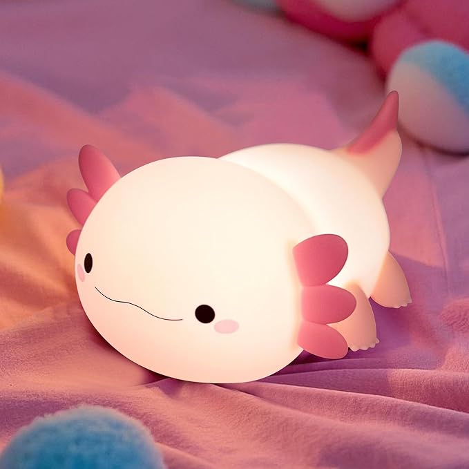 Axolotl Lamp,Cute Axolotl Night Light,Dimmable Silicone Animal Nursery Night Light,Adorable Rechargeable Squishy Novelty Bedside Touch Lamp,Baby Room Decor, Axolotl Gifts for Kids/Girls