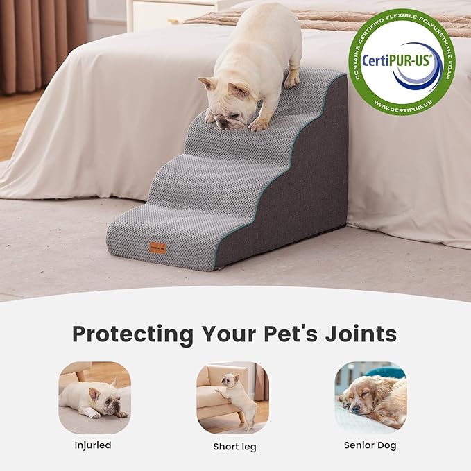 Gardner Pet 4-Step Dog Stairs for Small Dogs 18.5" H, Curved 4-Step Pet Stairs, Dog Steps for High Bed (18-20 in), Couch with Durable Non-Slip Waterproof Fabric Cover and CertiPUR-US Certified Foam
