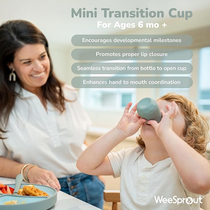 WeeSprout Silicone Baby Training Cups - Set of 2 Soft Silicone Cups - 2 oz Open Cup for Baby 6+ Months - Non-Slip Grip, Weighted Base - Gentle on Gums & Teeth (Matte Pink & Matte Purple)