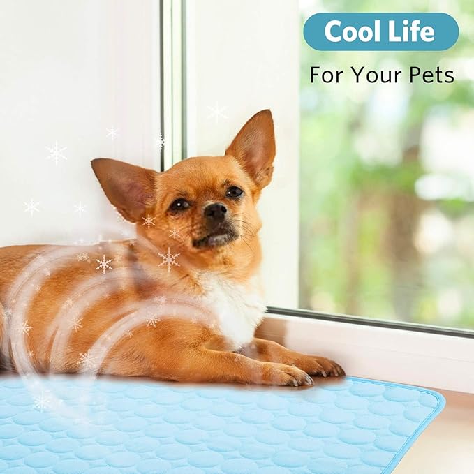 SHEJIZE Dog Cooling Mat Dog Cooling Pad Self Cooling Blanket, Washable Cooling Mat for Dogs, Pet Cooling Mat Keeps Pets Cool in Summer Heat, Resuable Fabric Cooling Mat (Blue, 15x20inch)