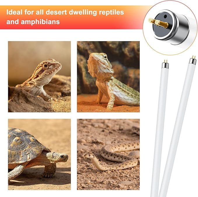 LUCKY HERP T5 UVB Reptile Light 2 Pack, 24W UVB 10.0 Reptile Light Bulb, UVA UVB Fluorescent Lamp Tube, UVB Lamp for Lizards, Turtles, Chameleons, Tortoises