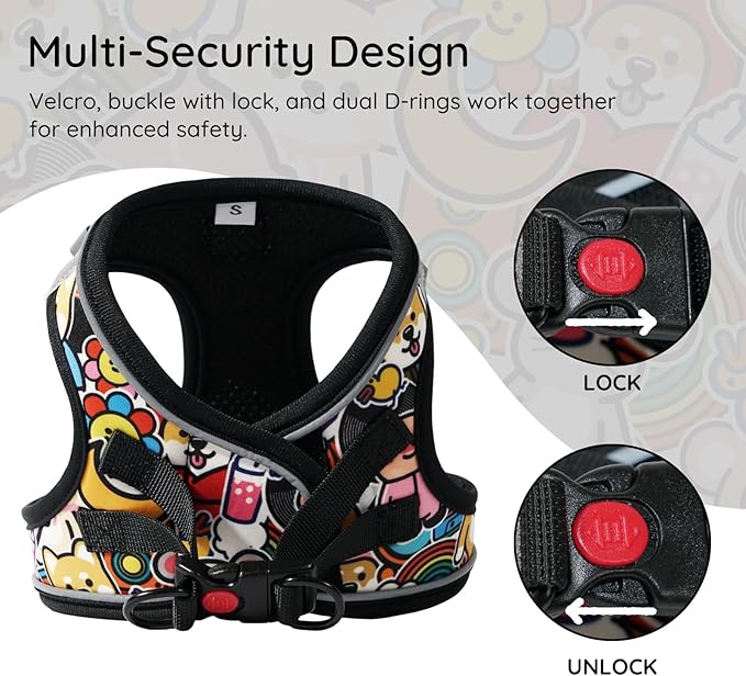 BELLA & PAL Step in Vest Harness for Small and Medium Dogs, No Pull Small Dog Harness with Leash Set, Comfortable Air Mesh Dog Vest Harness with Reflective Strip (Cuddle Club, L)