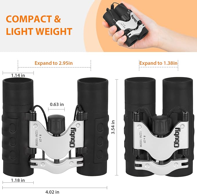 Obuby Real Binoculars for Kids Gifts for 3-12 Years Boys Girls 8x21 High-Resolution Optics Compact Toy Binocular for Bird Watching,Travel, Camping
