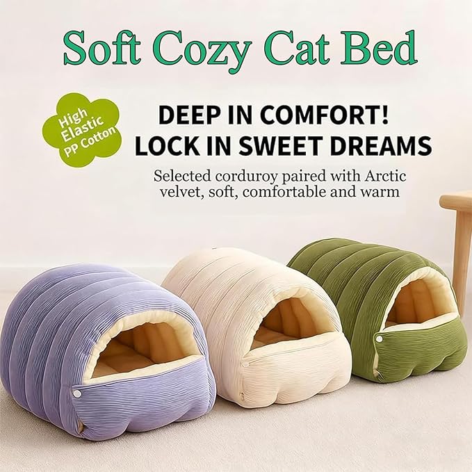 Expectation Cat Bed, Removable and Washable Winter Closed-Off Cat Bed, Soft Fluffy Warm Autumn/Winter Cats House, Washable Non-Slip Pet Sleeping Bag for Indoor Cats Small Dogs (H,Large)