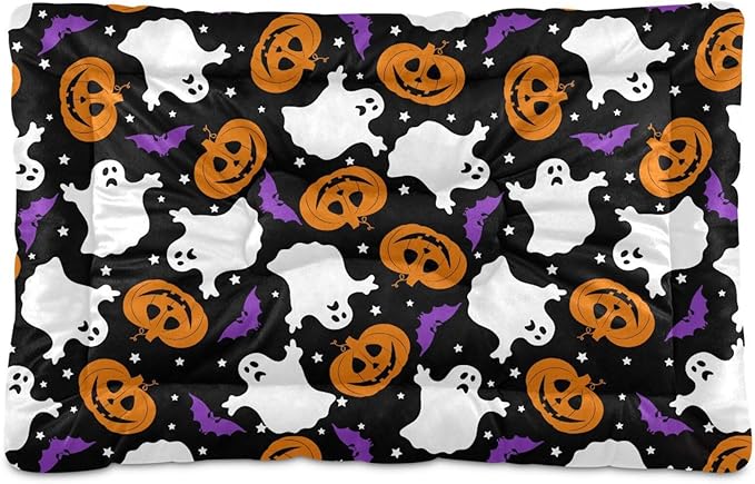 Halloween Ghost Bat Pumpkin Pet Bed Cute Dog Bed Mat Absorbing Non Slip Pad Pet Sleeping Mat for Small, Medium, and Large Dogs Puppy Cat 24 in x 18 in