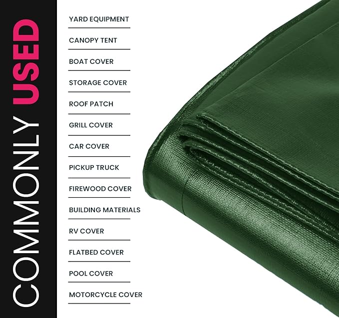 PROTARP Extreme Heavy Duty 22 Mil Tarp Cover, Waterproof, UV Resistant, Rip and Tear Proof, Poly Tarpaulin with Reinforced Edges for Roof, Camping, Patio, Pool, Boat. (Green/Black 50′ X 70′)