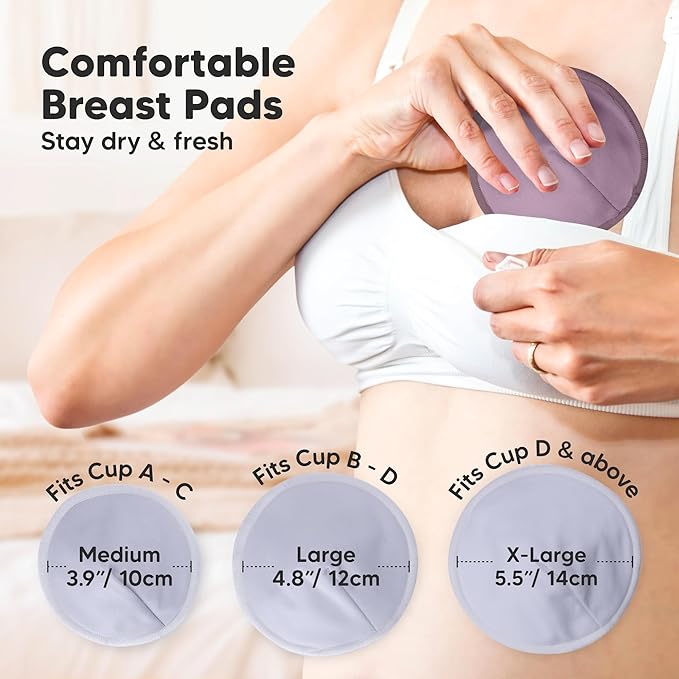 Organic Nursing Pads - 14 Washable Viscose Derived from Bamboo Breastfeeding Pads, Wash Bag, Reusable Breast Pads for Breastfeeding, Nipple Pads for Breastfeeding Essentials (Violet, L 4.8")