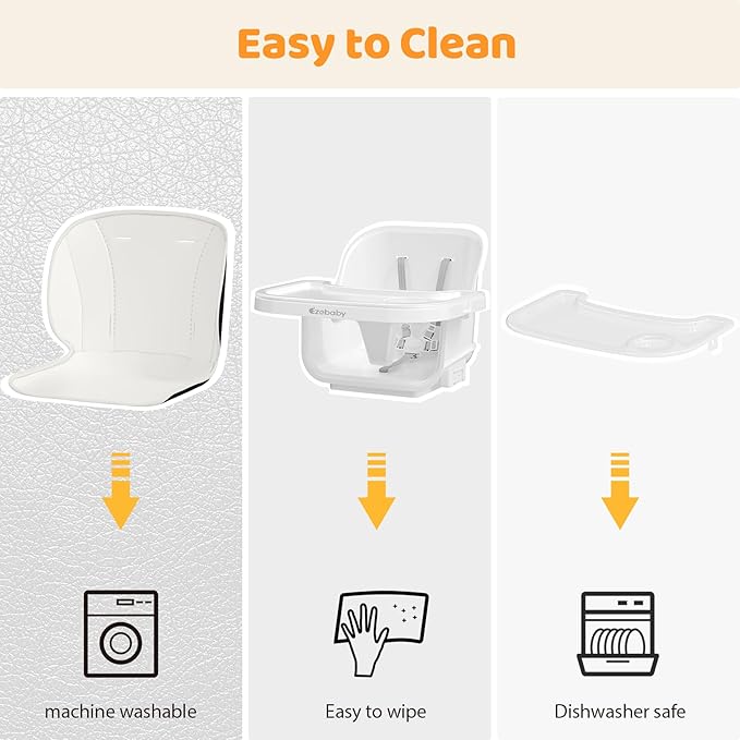 Ezebaby Folding Wooden High Chairs, 3-in-1 Convertible Baby High Chair, Dining Booster Seat, Toddler Chair, Easy Clean High Chairs for Babies and Toddlers with Large Adjustable Tray- Solid White